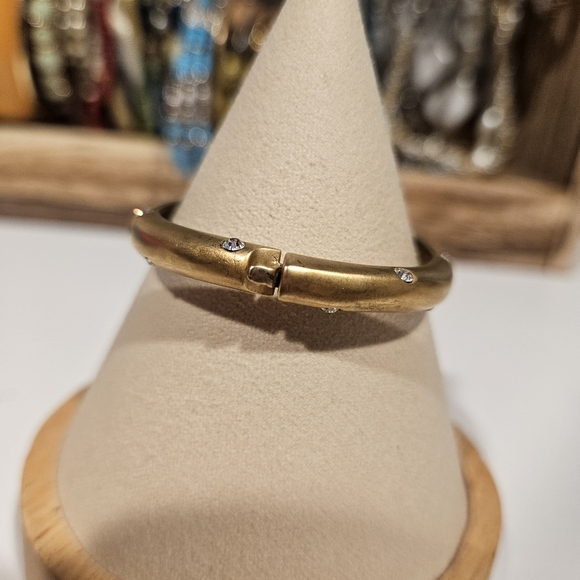 Elegant Gold Bangle Bracelet Rhinestone .925 Sterling Silver Women's Jewelry 23g - Picture 2 of 5